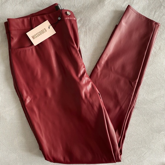 Deep Red Vegan Leather Pants - Picture 4 of 15